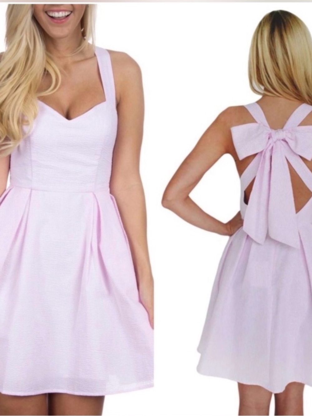 Lauren James Pink Bow Back Dress SeerSucker